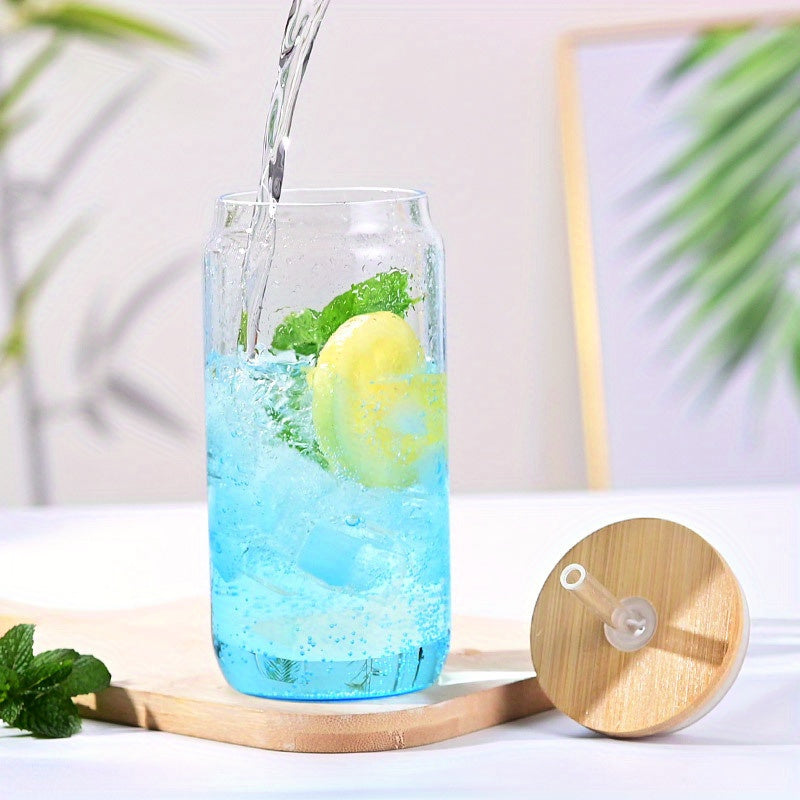 Set of 6 Glass Tumblers – 16.91oz Capacity Featuring Lids And Glass Straws – Perfect for Coffee, Tea, And Outdoor Use