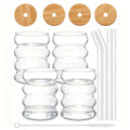 Set of 4 Unique Drinking Glasses Featuring Lids And Glass Straws, Transparent Cocktail Glassware, Wave-Shaped Bubble Cups, Charming Tumblers, Perfect for Iced Coffee, Water, Soda, Tea, And Beer, Great As a Gift - Includes a Cleaning Brush