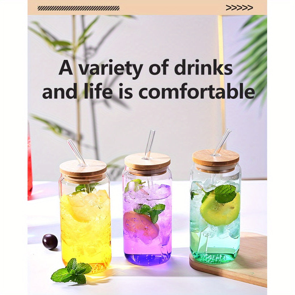 Set of 6 Glass Tumblers – 16.91oz Capacity Featuring Lids And Glass Straws – Perfect for Coffee, Tea, And Outdoor Use