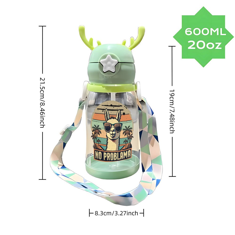 1pc, 20.29oz, Plastic Cup, Ostrich Pattern Wearing Fashion Glasses, Antler Water Cup, Plastic Bouncing Cup, Shoulder Strap, Water Bottle, Suitable for Outdoor, Sports, Fitness, Cycling Water Cup, Portable Straw Cup, Fruit Cup
