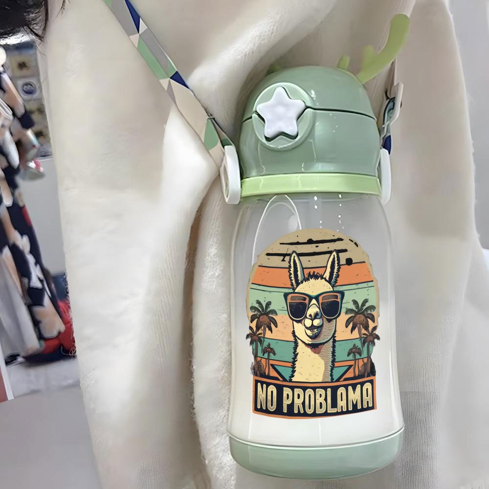 1pc, 20.29oz, Plastic Cup, Ostrich Pattern Wearing Fashion Glasses, Antler Water Cup, Plastic Bouncing Cup, Shoulder Strap, Water Bottle, Suitable for Outdoor, Sports, Fitness, Cycling Water Cup, Portable Straw Cup, Fruit Cup