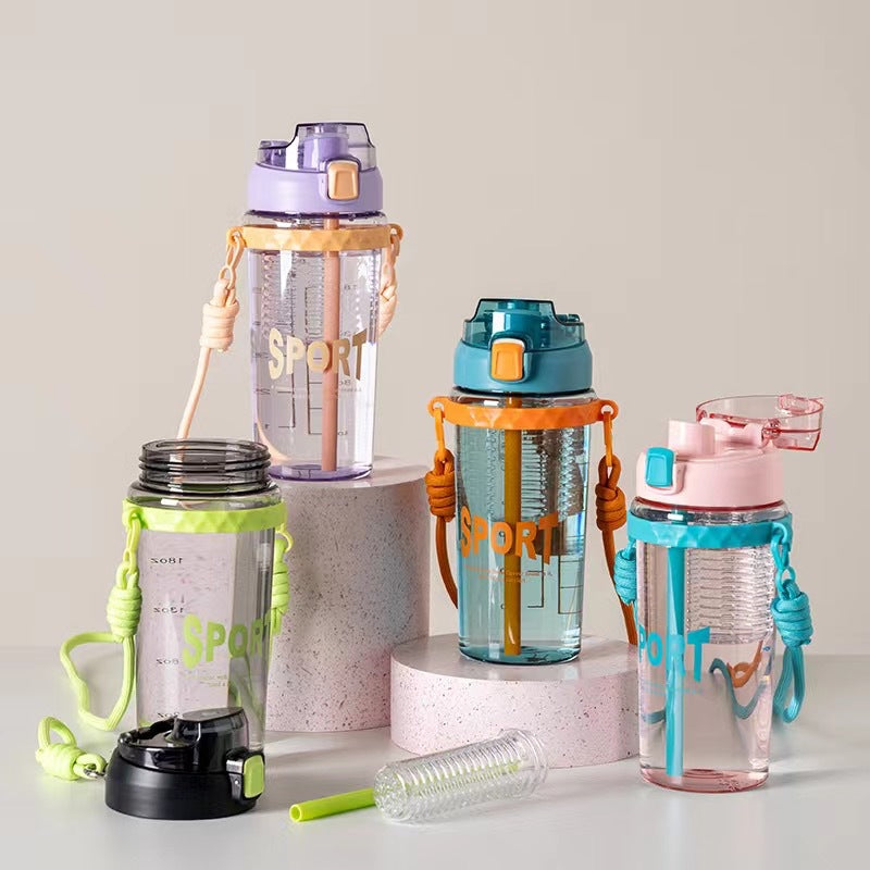 Large Capacity Sports Water Cup | Summer Flower Tea Cup, High Temperature Resistant, Straw, Portable, Space Cup, Plastic, Lightweight