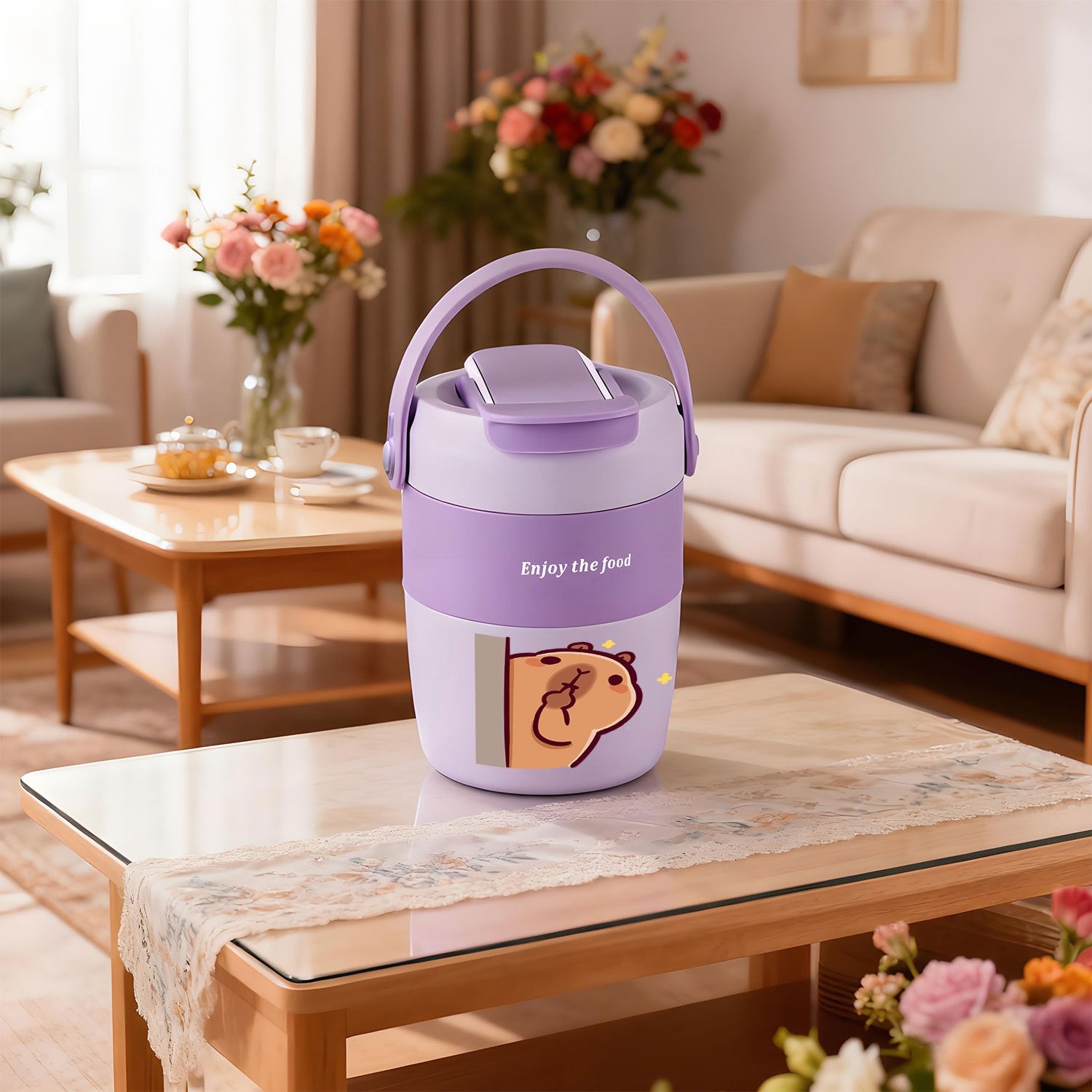 Capybara Water Bottle, Mug,, High-Value Tea Cup with Great Appearance, Large Capacity, Portable Travel Tumbler, Coffee Cup, Premium Water Bottle, Breakfast Cup, Milk Cup, Leak-Proof, Suitable for Car, Office, Camping, Home, Christmas