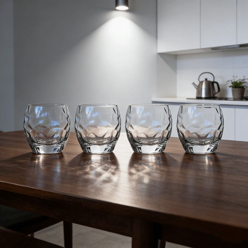 Set of 4 Stylish 11.83oz Transparent Glass Cups, Creatively Designed for Home Use As Milk Or Coffee Cups, Versatile Glassware