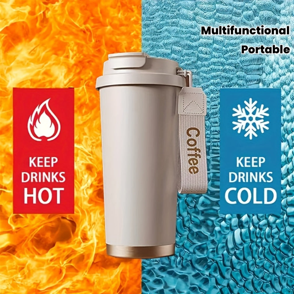 Portable Stainless Steel Coffee Mug, Keeps Hot Or Cold, 18Oz Capacity with And Straw, Suitable for Men And Women As A Handheld Water Bottle, Suitable for Gift Giving, Multifunctional, Durable, Unique