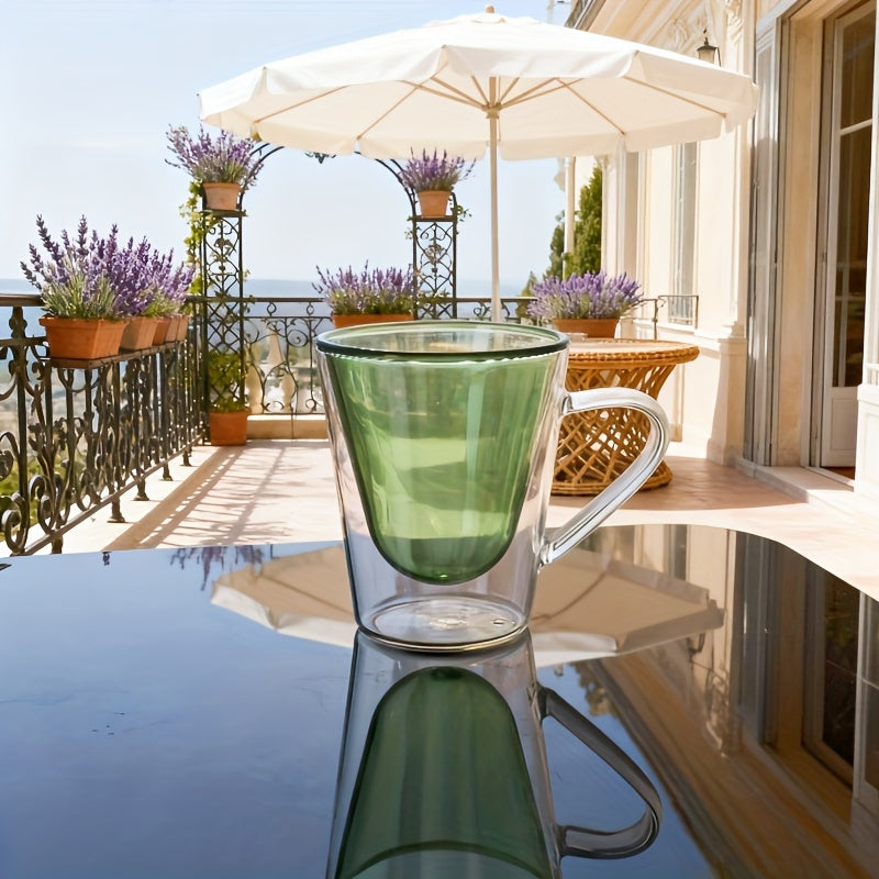 4pcs Set of Four-Color Glass Cups with Handles, Suitable for Sake, Liquor, Iced Coffee, Breakfast Milk, Juice, and Tea, High Borosilicate Glass, Easy to Distinguish for Home and Hospitality Use