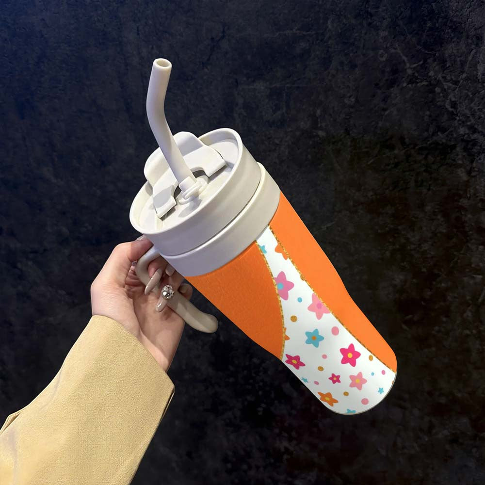 Vibrant Cartoon Star Design on a Plastic Cup for Beverages, Crafted from PC Material, Featuring an Impressive 1200Ml (40.58Oz) Capacity, Complete with a Lid And Straw. This Portable Travel Mug Is Suitable for Both Hot And Cold Drinks