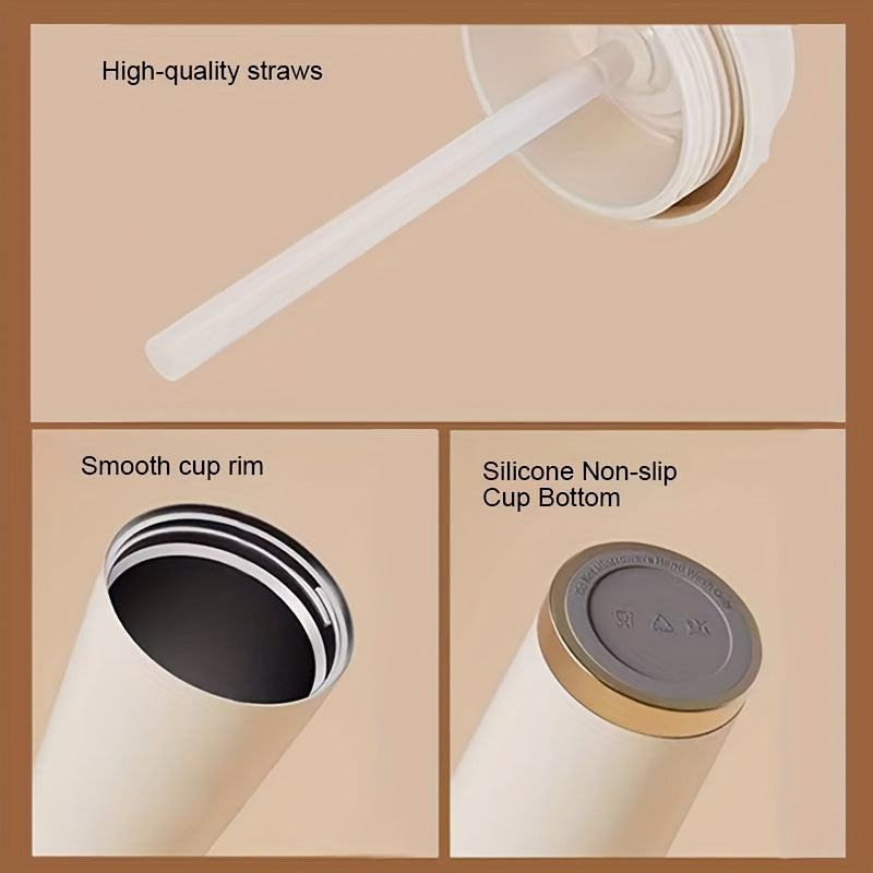 Portable Stainless Steel Coffee Mug, Keeps Hot Or Cold, 18Oz Capacity with And Straw, Suitable for Men And Women As A Handheld Water Bottle, Suitable for Gift Giving, Multifunctional, Durable, Unique