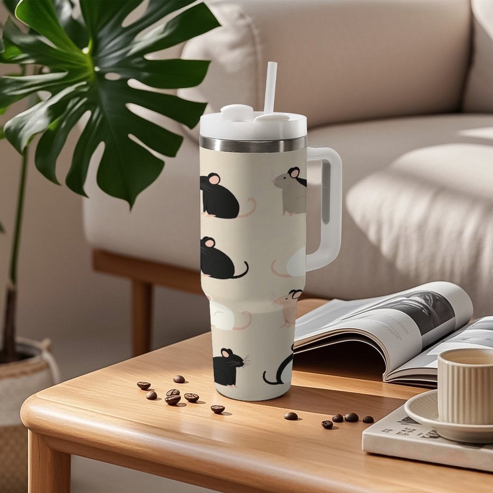 Rats And Mice Collection Themed 40oz Cup with Straw Stainless Steel Tumbler with Handle, Trendy High-quality Insulated Tumbler Water Bottle, 40oz Large Cup Mug Coffee Travel Mug Car Cup for Gift Home Car Outdoor Travel Fitness Gym Office