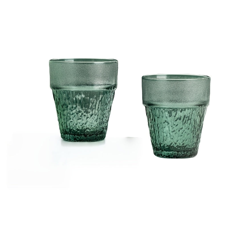 Creative Glacial Pattern Glass Cups | Retro Green, High Borosilicate Glass, Suitable for Iced Coffee, Juice, Milk, Tea, Whiskey, Smoothies, Cappuccino | Hand Wash Only, Reusable for Home, Kitchen, Restaurant, Bar