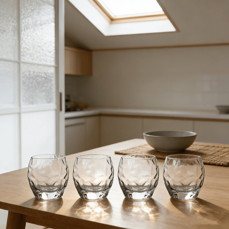 Set of 4 Stylish 11.83oz Transparent Glass Cups, Creatively Designed for Home Use As Milk Or Coffee Cups, Versatile Glassware