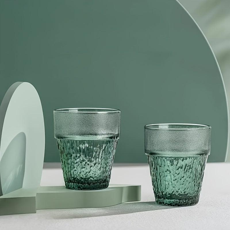 Creative Glacial Pattern Glass Cups | Retro Green, High Borosilicate Glass, Suitable for Iced Coffee, Juice, Milk, Tea, Whiskey, Smoothies, Cappuccino | Hand Wash Only, Reusable for Home, Kitchen, Restaurant, Bar