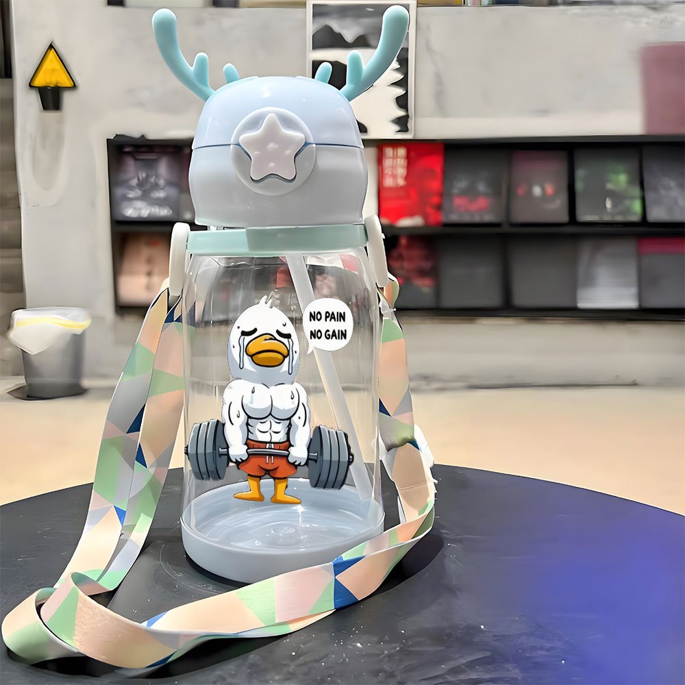 Christmas Thanksgiving 1pc, 20.29oz, Plastic Cup, Ducks Weeping in Fitness Designs, Antler Water Container, Plastic Bouncing Cup, Shoulder Strap, Water Bottle, Ideal for Outdoor Activities, Sports, Fitness, Cycling Water Container, Portable Straw Cup