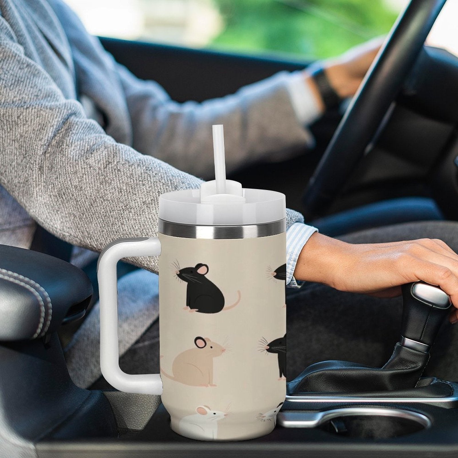 Rats And Mice Collection Themed 40oz Cup with Straw Stainless Steel Tumbler with Handle, Trendy High-quality Insulated Tumbler Water Bottle, 40oz Large Cup Mug Coffee Travel Mug Car Cup for Gift Home Car Outdoor Travel Fitness Gym Office