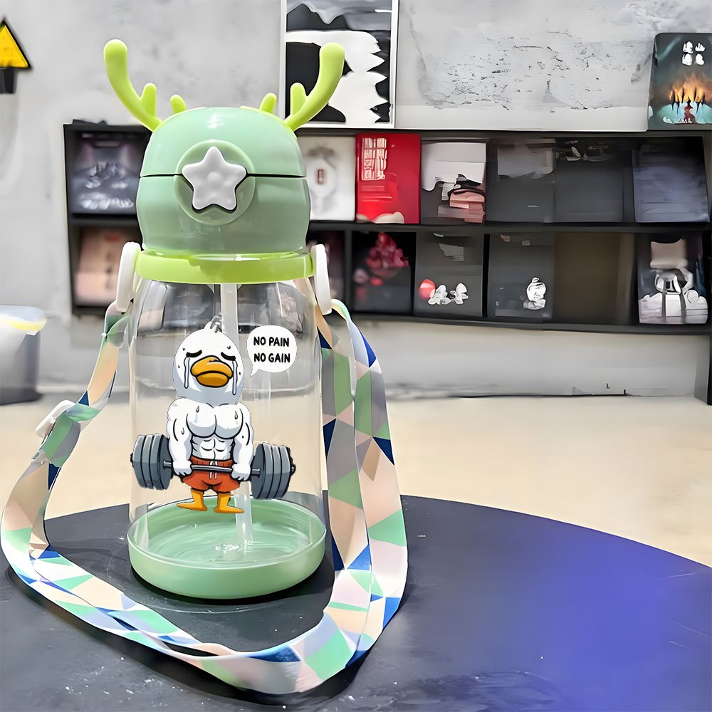 Christmas Thanksgiving 1pc, 20.29oz, Plastic Cup, Ducks Weeping in Fitness Designs, Antler Water Container, Plastic Bouncing Cup, Shoulder Strap, Water Bottle, Ideal for Outdoor Activities, Sports, Fitness, Cycling Water Container, Portable Straw Cup