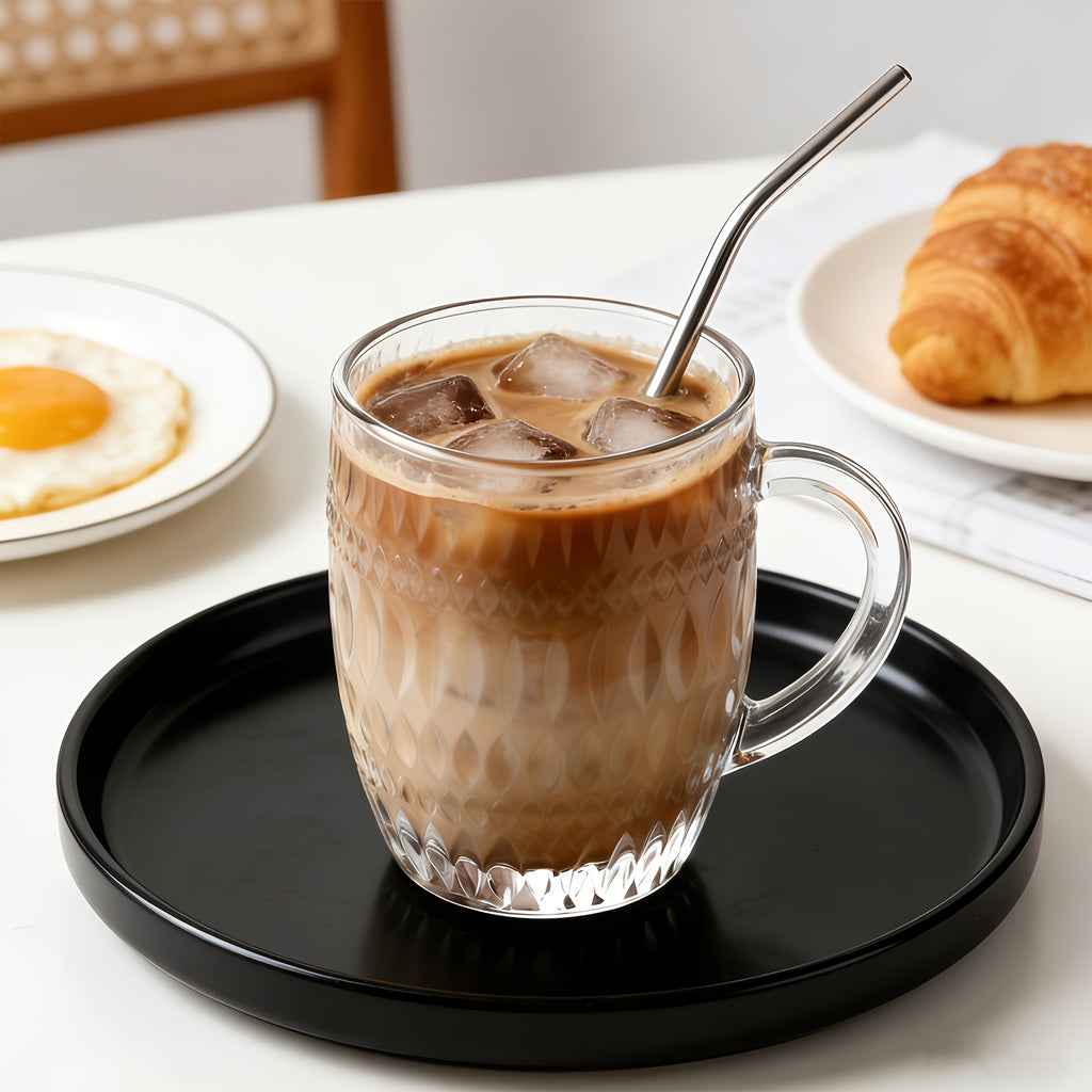 4pcs Aesthetic Textured Glass Coffee Mugs | Heat-Resistant, with Handle | Perfect for Latte, Cappuccino & Hot Chocolate | Reusable, Freezer Safe | Ideal for Home, Office, Daily Use & Couples Gift | Hand Wash Only