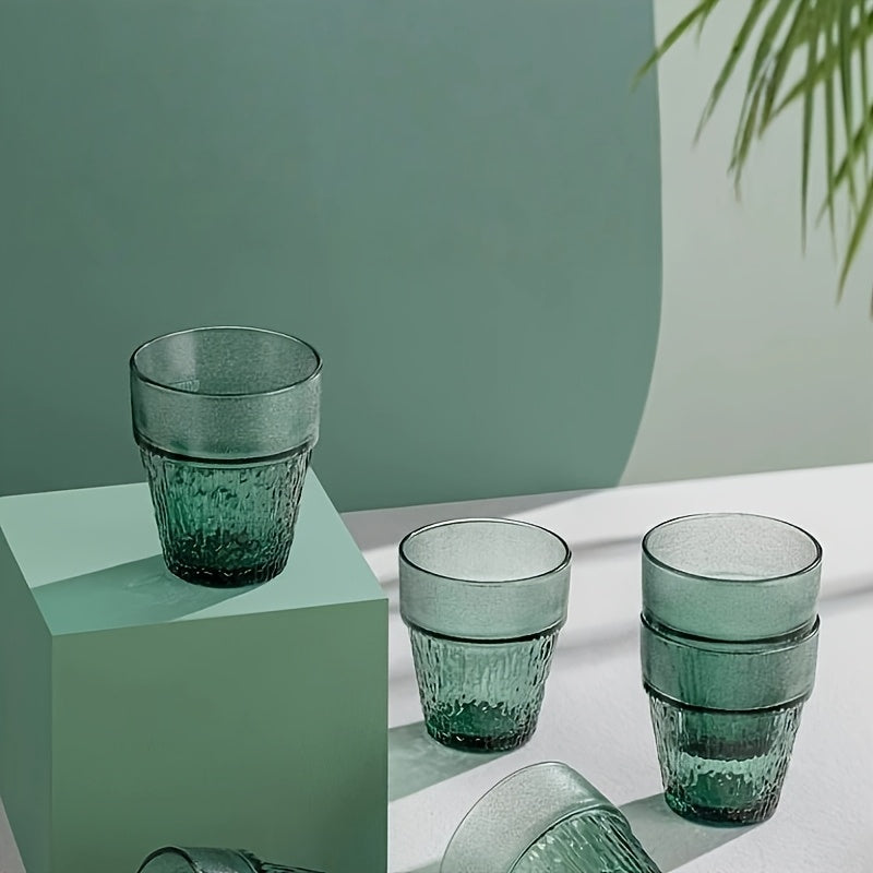Creative Glacial Pattern Glass Cups | Retro Green, High Borosilicate Glass, Suitable for Iced Coffee, Juice, Milk, Tea, Whiskey, Smoothies, Cappuccino | Hand Wash Only, Reusable for Home, Kitchen, Restaurant, Bar