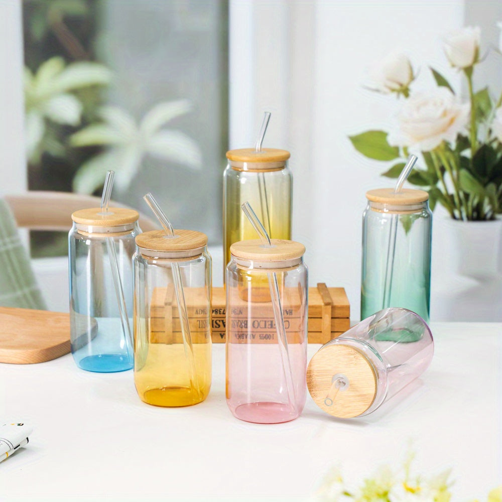 Set of 6 Glass Tumblers – 16.91oz Capacity Featuring Lids And Glass Straws – Perfect for Coffee, Tea, And Outdoor Use