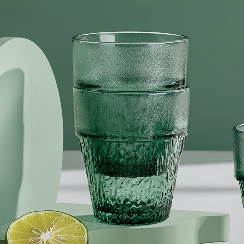 Creative Glacial Pattern Glass Cups | Retro Green, High Borosilicate Glass, Suitable for Iced Coffee, Juice, Milk, Tea, Whiskey, Smoothies, Cappuccino | Hand Wash Only, Reusable for Home, Kitchen, Restaurant, Bar