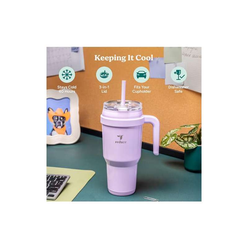 40 oz Stainless Steel Tumbler with Handle | Dual-Wall Vacuum Insulated Travel Mug, Sweat-Proof Lid, Reusable Straw, Keeps Drinks Cold for 24 Hrs, Fits Cupholders, Dishwasher Safe - Phantom