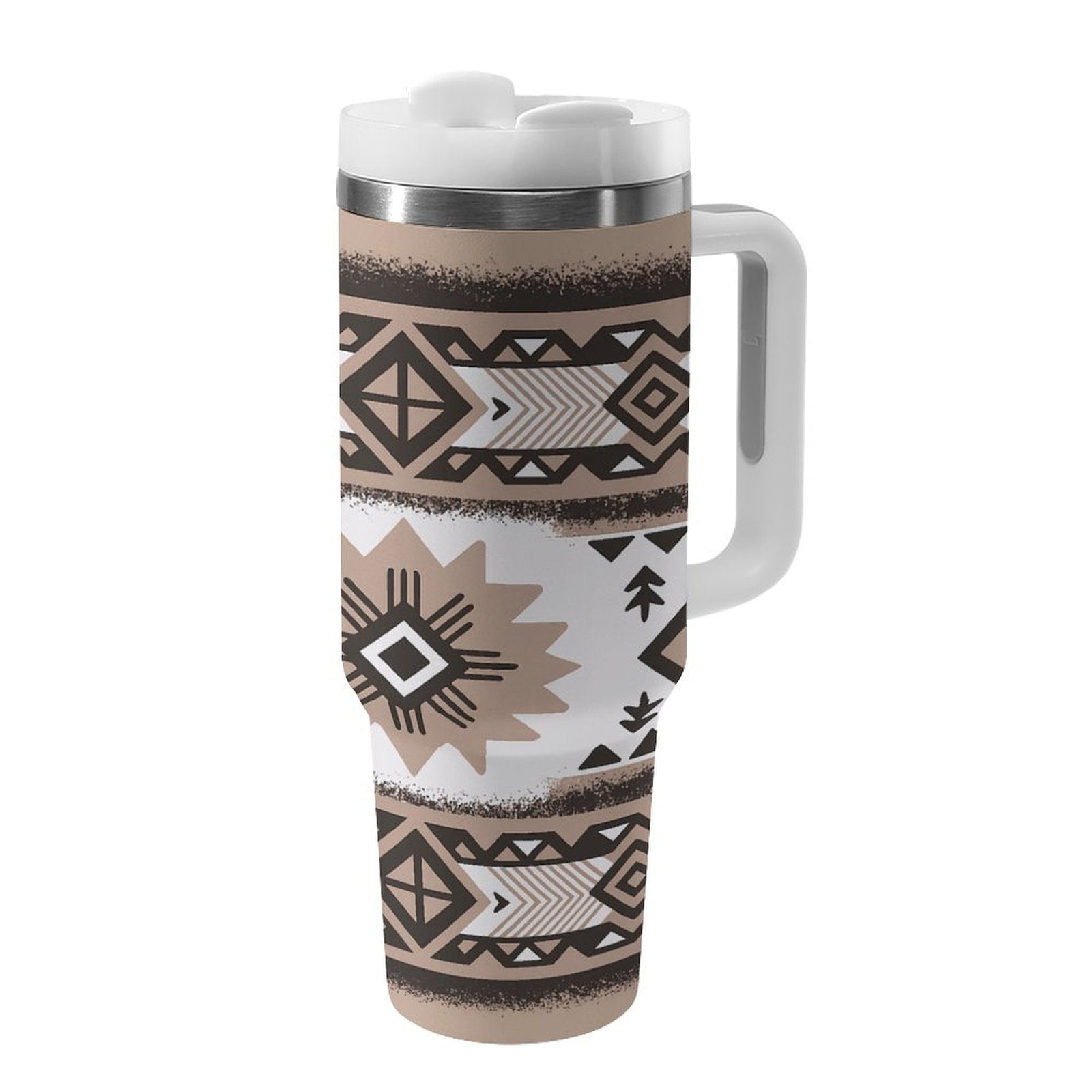 Native Pattern Design Designed 40oz Cup with Straw Stainless Steel Tumbler with Handle, Fashionable Insulated Tumbler Water Bottle, 40oz Large Cup Mug Coffee Travel Mug Car Cup for Gift Home Car Outdoor Travel Fitness Gym Office